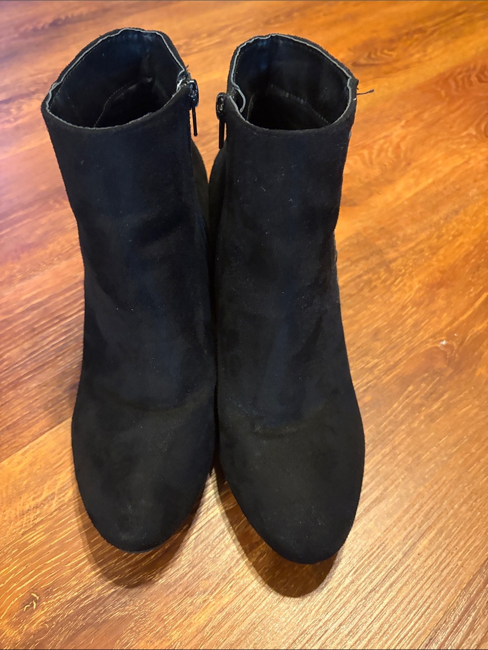Black Suede Ankle Booties with Stud & Lace Accent - Picture 2 of 8